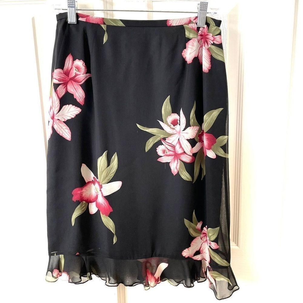 Carlisle black silk skirt w/ pink flower